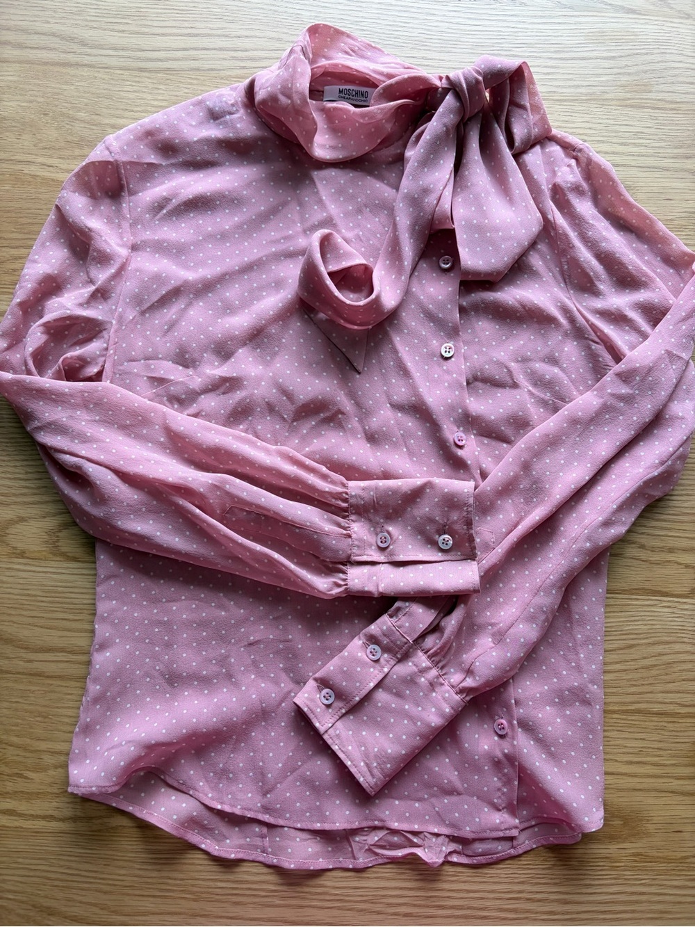 Moschino Dusty Pink Polka Dot Tie-Neck Blouse